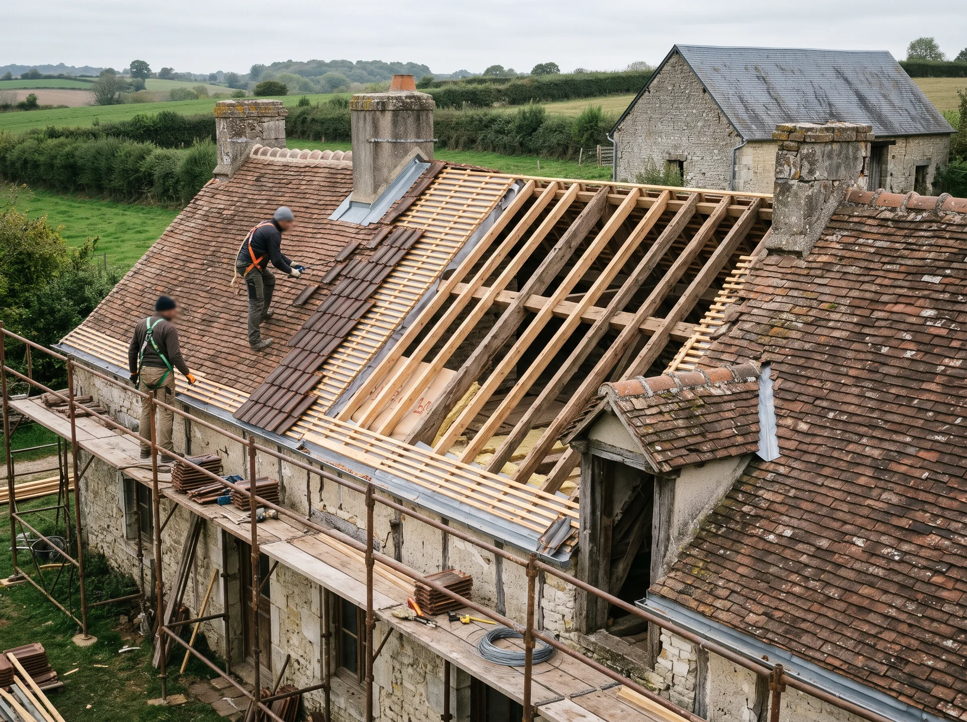 Photo d’illustration : Rénovation de toiture, vue d’ensemble